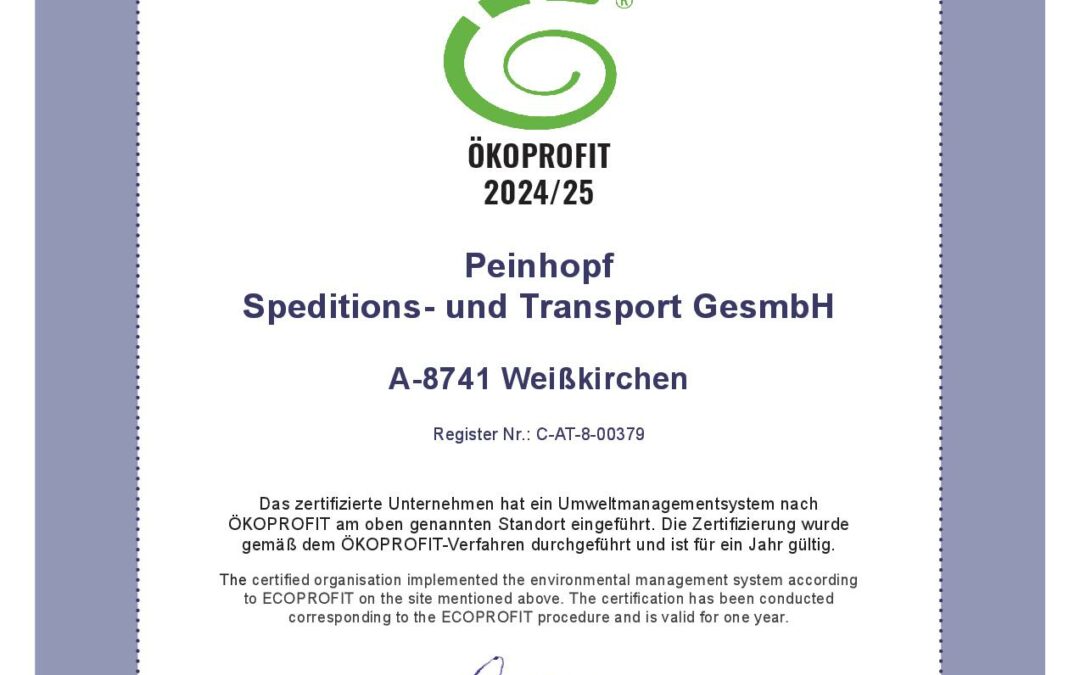 Zertifizierungsurkunde Ökoprofit
